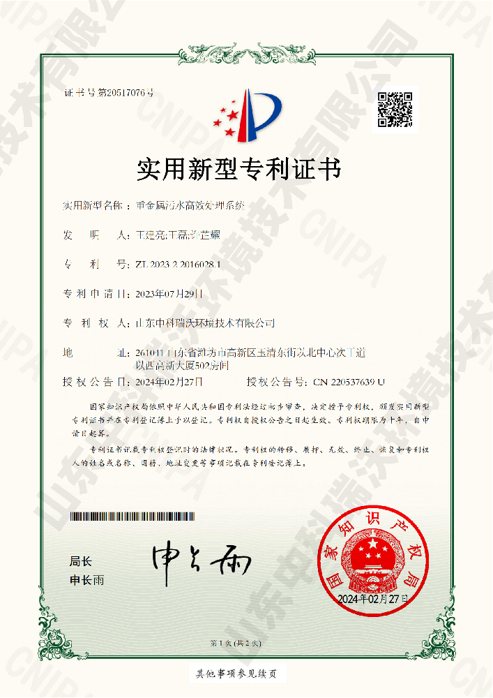 重金屬污水高效處理系統(tǒng)-實(shí)用新型專利